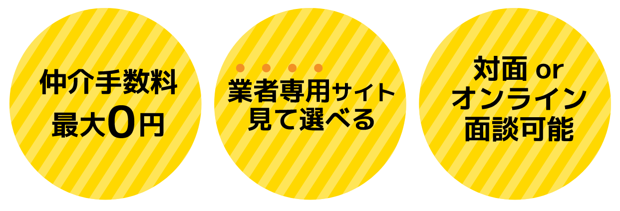 仲介手数料最大0円。業者専用サイトを見て選べる。対面かオンライン面談可能